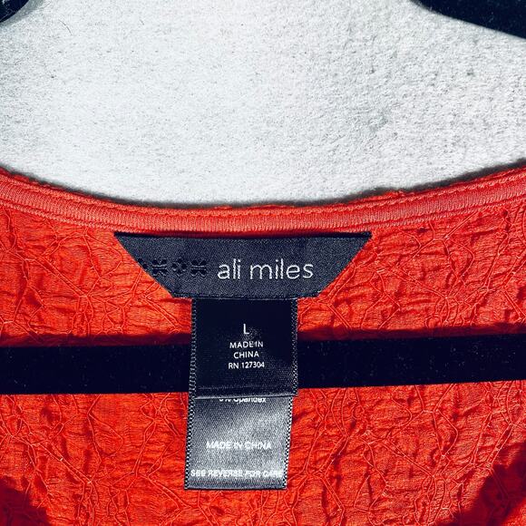 Ali Miles Top Womens L Orange 3/4 Sleeve Blouse Art Artsy Colorful Buttons - Picture 4 of 11